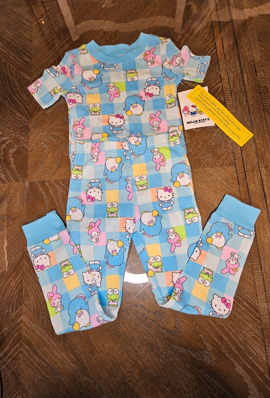 NWT Sanrio Hello Kitty & Friends Checkered Print Pajama Set - Blue / Multicolor